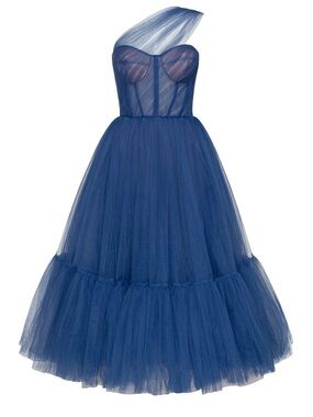 Blue One-Shoulder Cocktail Tulle Dress